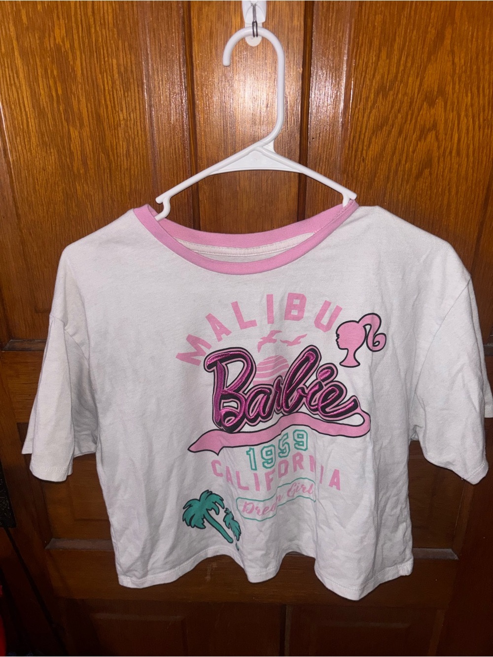 Barbie White Tee with Pink and Teal Malibu Graphic